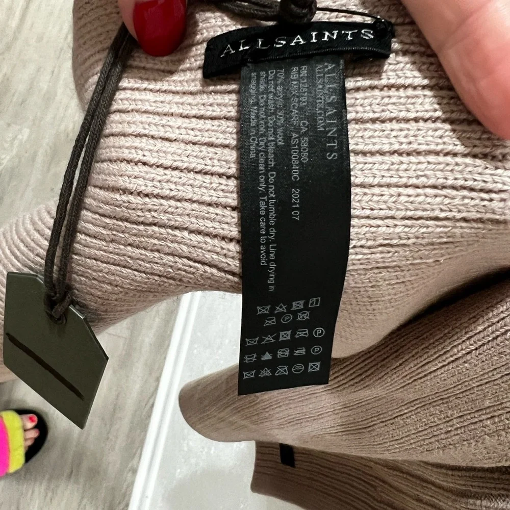 ALLSAINTS Women's Rib Mix Wool Blend Knit BLUSH Scarf ~ NWT! - Picture 5 of 6